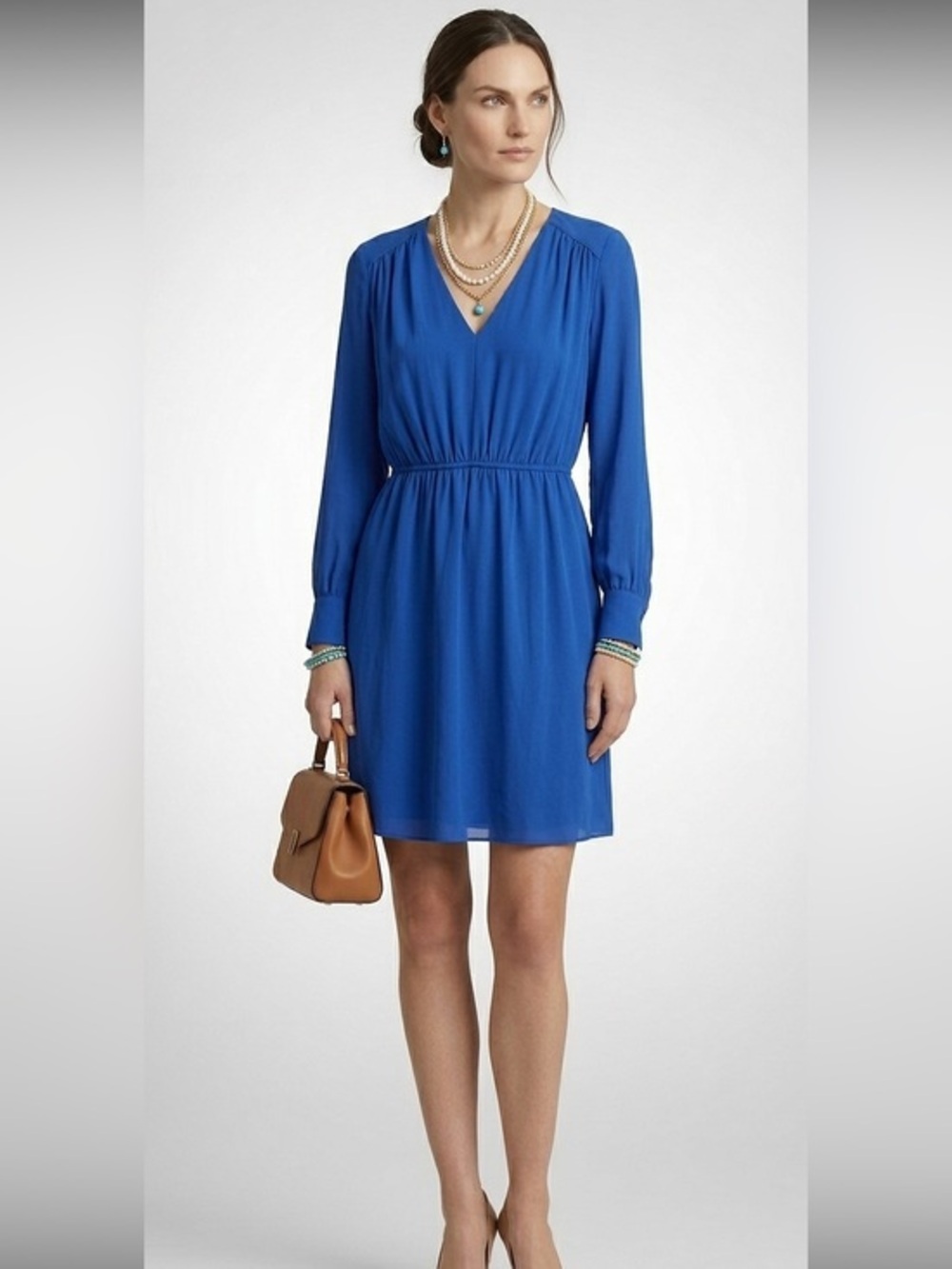 H&M Royal Blue V-Neck Long Sleeve Dress Size Small